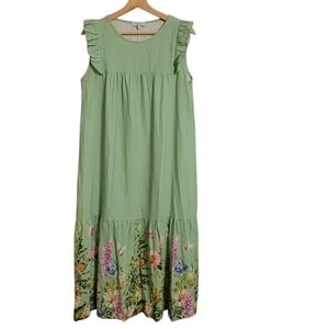 La Ragazze Green Floral Linen Blend Maxi Dress